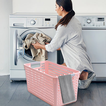 Laundry Basket, 2 pcs Plastic Hamper with Handles, Open Storage Bin to Organize Closets, Cabinets, Pantry, Shelving and Countertop Space, Suitable for Families and Dorms 3PC-Pink