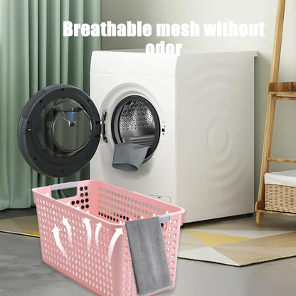 Laundry Basket, 2 pcs Plastic Hamper with Handles, Open Storage Bin to Organize Closets, Cabinets, Pantry, Shelving and Countertop Space, Suitable for Families and Dorms 3PC-Pink