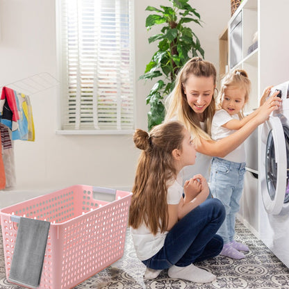 Laundry Basket, 2 pcs Plastic Hamper with Handles, Open Storage Bin to Organize Closets, Cabinets, Pantry, Shelving and Countertop Space, Suitable for Families and Dorms 3PC-Pink