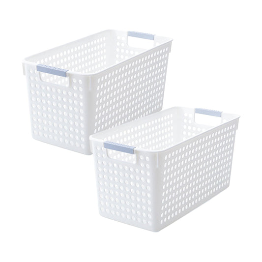 Laundry Basket, 2 pcs Plastic Hamper with Handles, Open Storage Bin to Organize Closets, Cabinets, Pantry, Shelving and Countertop Space, Suitable for Families and Dorms 3PC-White