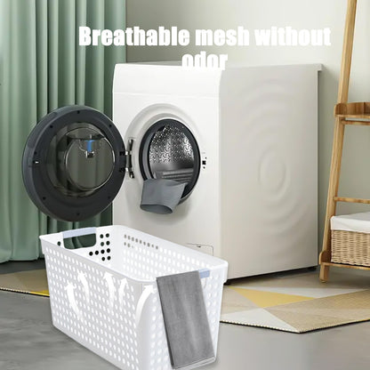 Laundry Basket, 2 pcs Plastic Hamper with Handles, Open Storage Bin to Organize Closets, Cabinets, Pantry, Shelving and Countertop Space, Suitable for Families and Dorms 3PC-White