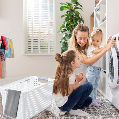 Laundry Basket, 2 pcs Plastic Hamper with Handles, Open Storage Bin to Organize Closets, Cabinets, Pantry, Shelving and Countertop Space, Suitable for Families and Dorms 3PC-White