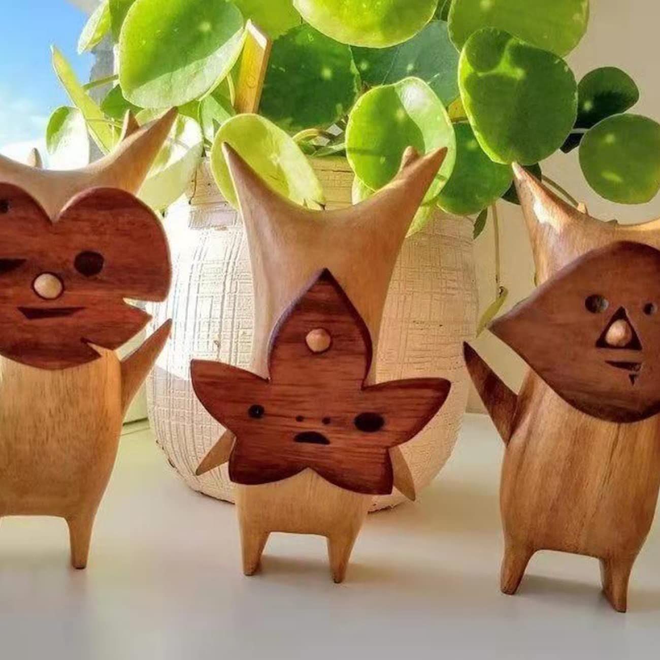 3 pcs Anime Statue Wood Statue Decoration Resin Handwork Family Game Lovers Cute Kids Room or Gamming Room