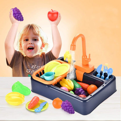 19PC Kitchen Play Sink Toy with Play Food & Color Changing Toy Dishes - Play Sink with Running Water - Pretend Play Kitchen Toys