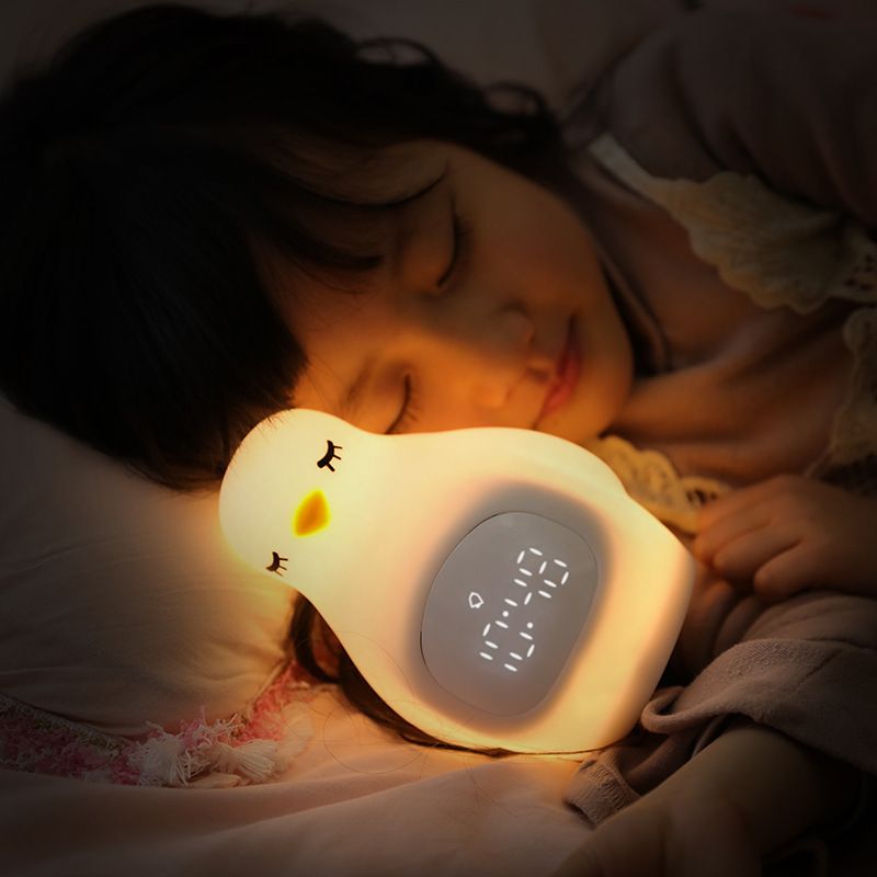 Cute Kids Alarm Clock, Soft BPA-Free Silicone Portable Nursery Lamp, Children Nightlight for Girls Boys Toddler Birthday