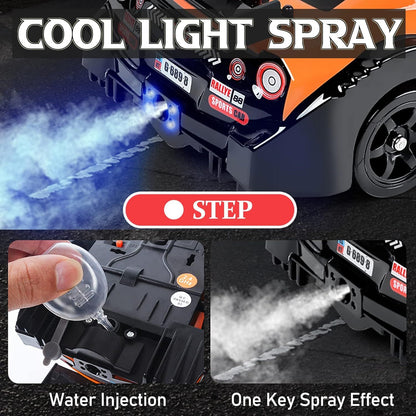 Remote Control Car RC Drift Car 1:16 Scale 4WD High Speed Model Vehicle 2.4GHz with LED Lights Spray Rubber Tire Racing