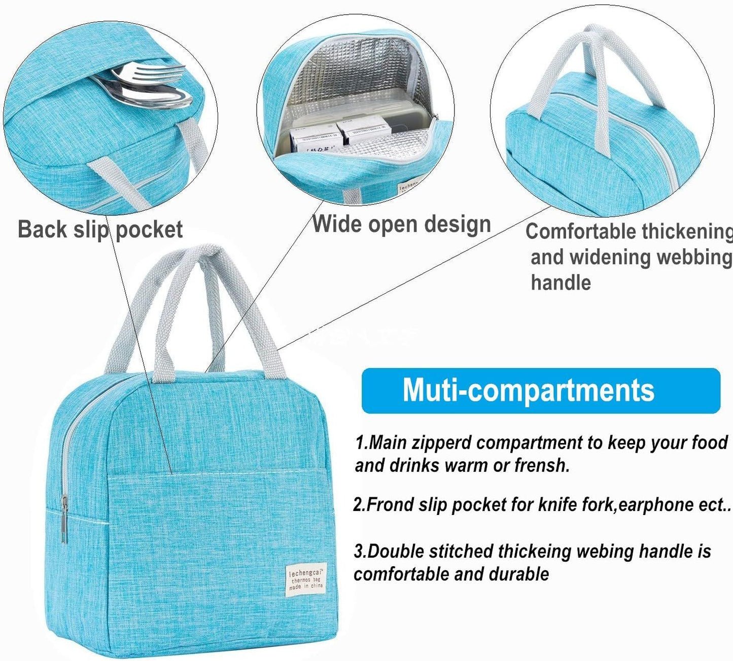 Small Lunch Bags for Women and Men Kids Insulated Cooler Lunch Tote Bag Reusable Lunch Box Kids for Back to School (Sky Blue)