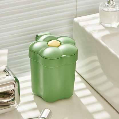 Desktop Garbage Bin Cute Mini Desktop Trash Can Kawaii Flower Shaped Countertop Trash Cans Kitchen Small Garbage Green