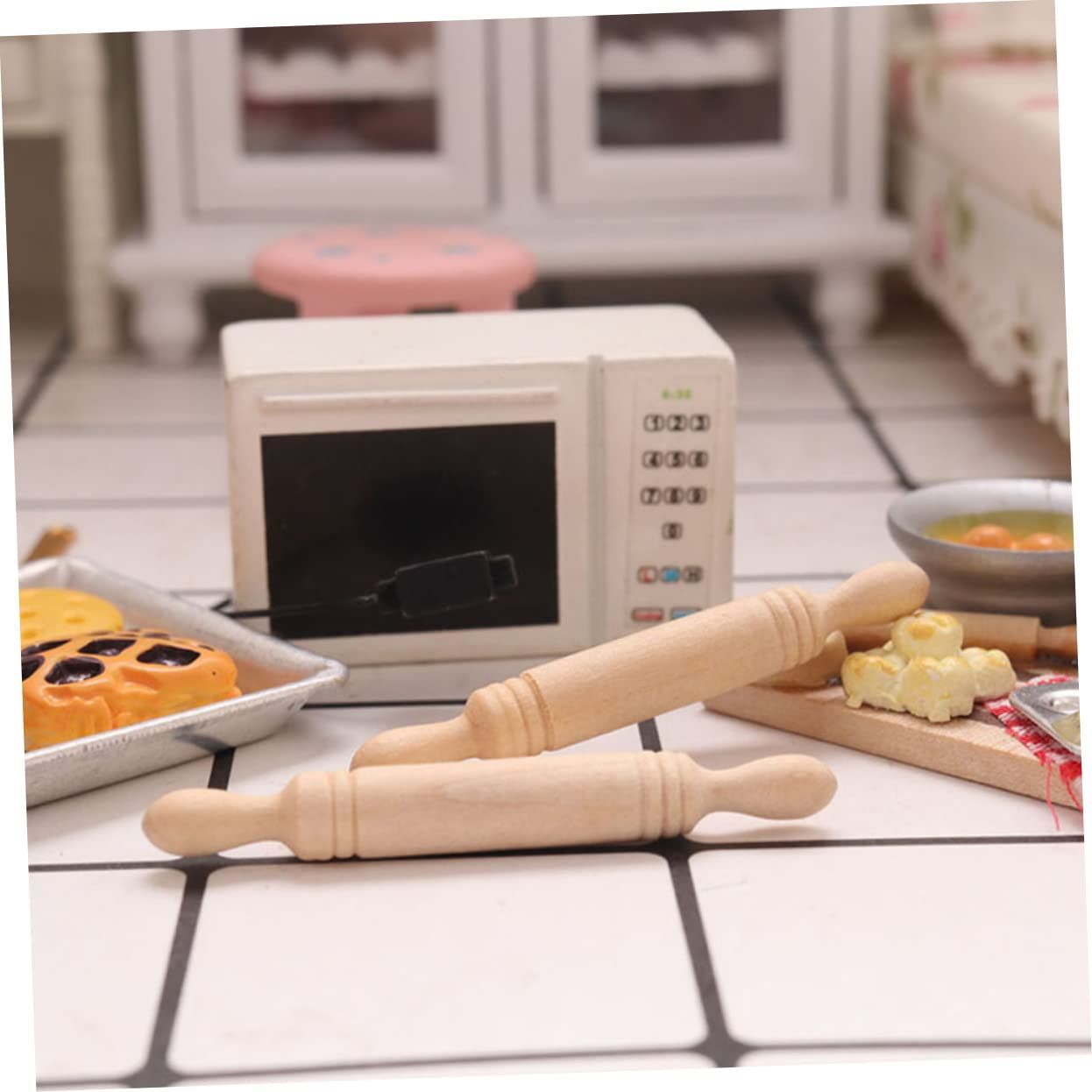 8pcs Shiwan Rolling Stick Mini House Adornment & Photo Props Mini Rolling Pin Model Bulk Toys Kid Toys Child Baking Supplies