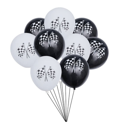 Finduat 40 Pieces Race Car Latex Balloons Checkered Racing Cars Flag Theme Black & White Balloon Birthday Party