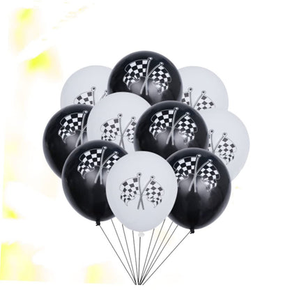 Finduat 40 Pieces Race Car Latex Balloons Checkered Racing Cars Flag Theme Black & White Balloon Birthday Party