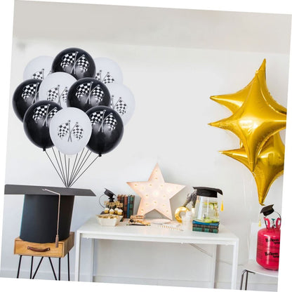 Finduat 40 Pieces Race Car Latex Balloons Checkered Racing Cars Flag Theme Black & White Balloon Birthday Party