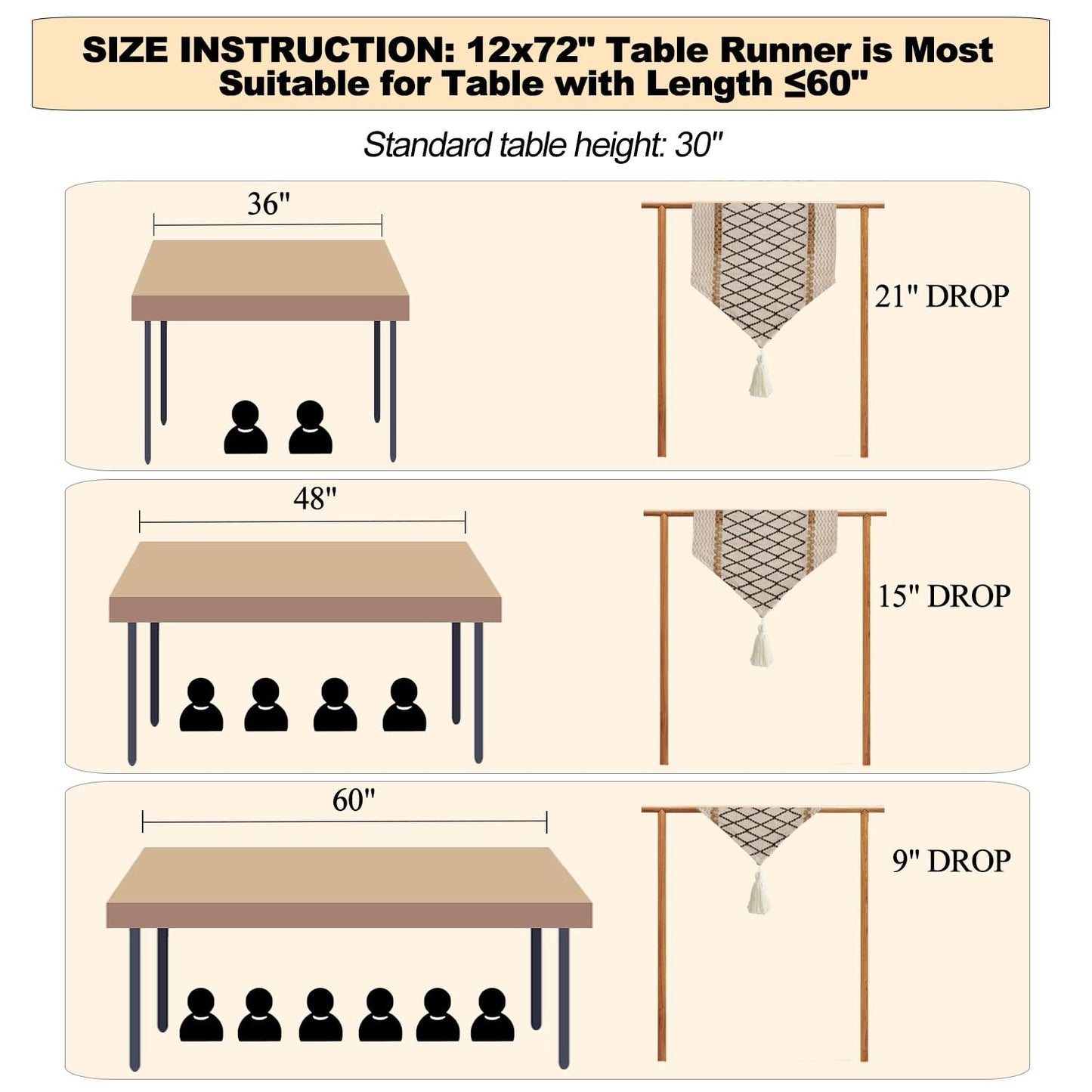 Boho Style with Tassels, Cotton & Linen, Farmhouse Home Decor for Living Room Dresser Scarfs (12x72inch, Black & Beige)