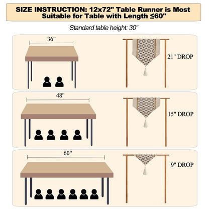 Boho Style with Tassels, Cotton & Linen, Farmhouse Home Decor for Living Room Dresser Scarfs (12x72inch, Black & Beige)