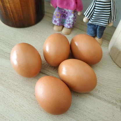 5Pcs Wooden Faux Fake Eggs, Children Play Kitchen Game Food Toy - Log Color Laying Hen Agricultural Tool Eggs for Nesting Box