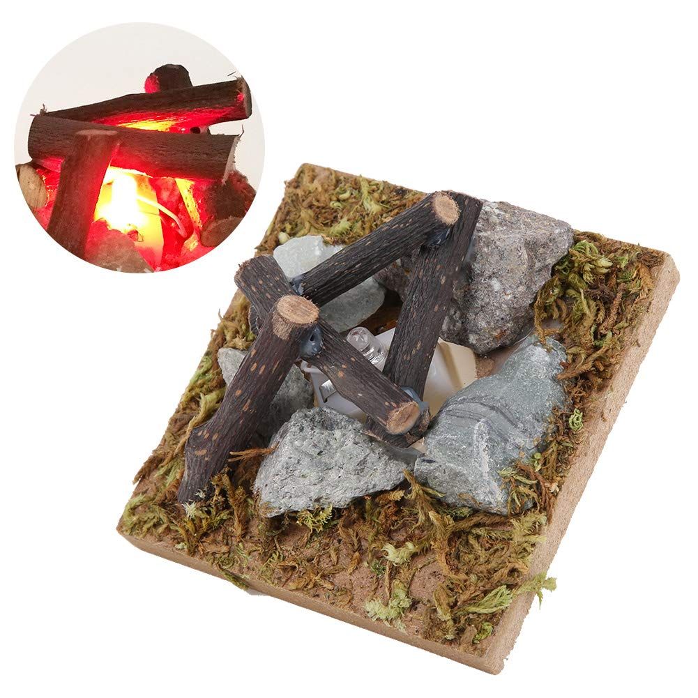 Mini Dollhouse Bonfire, Miniature Dollhouse Garden Scene Bonfire Simulation Wooden Bonfire for DIY Dolls House Furniture(Wood)