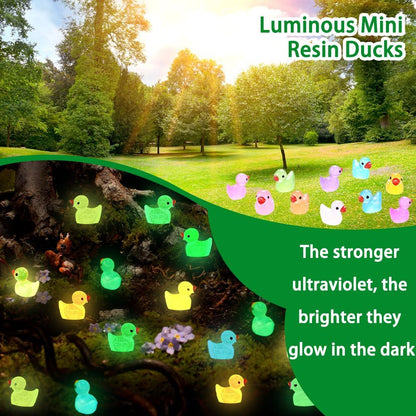 100pcs Luminous Mini Resin Duck Little Small Ducks Glow in The Dark Duck Figures for Dollhouse Aquarium Decor Micro Fairy Garden