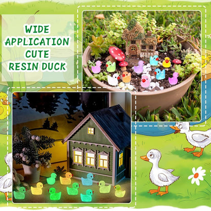 100pcs Luminous Mini Resin Duck Little Small Ducks Glow in The Dark Duck Figures for Dollhouse Aquarium Decor Micro Fairy Garden