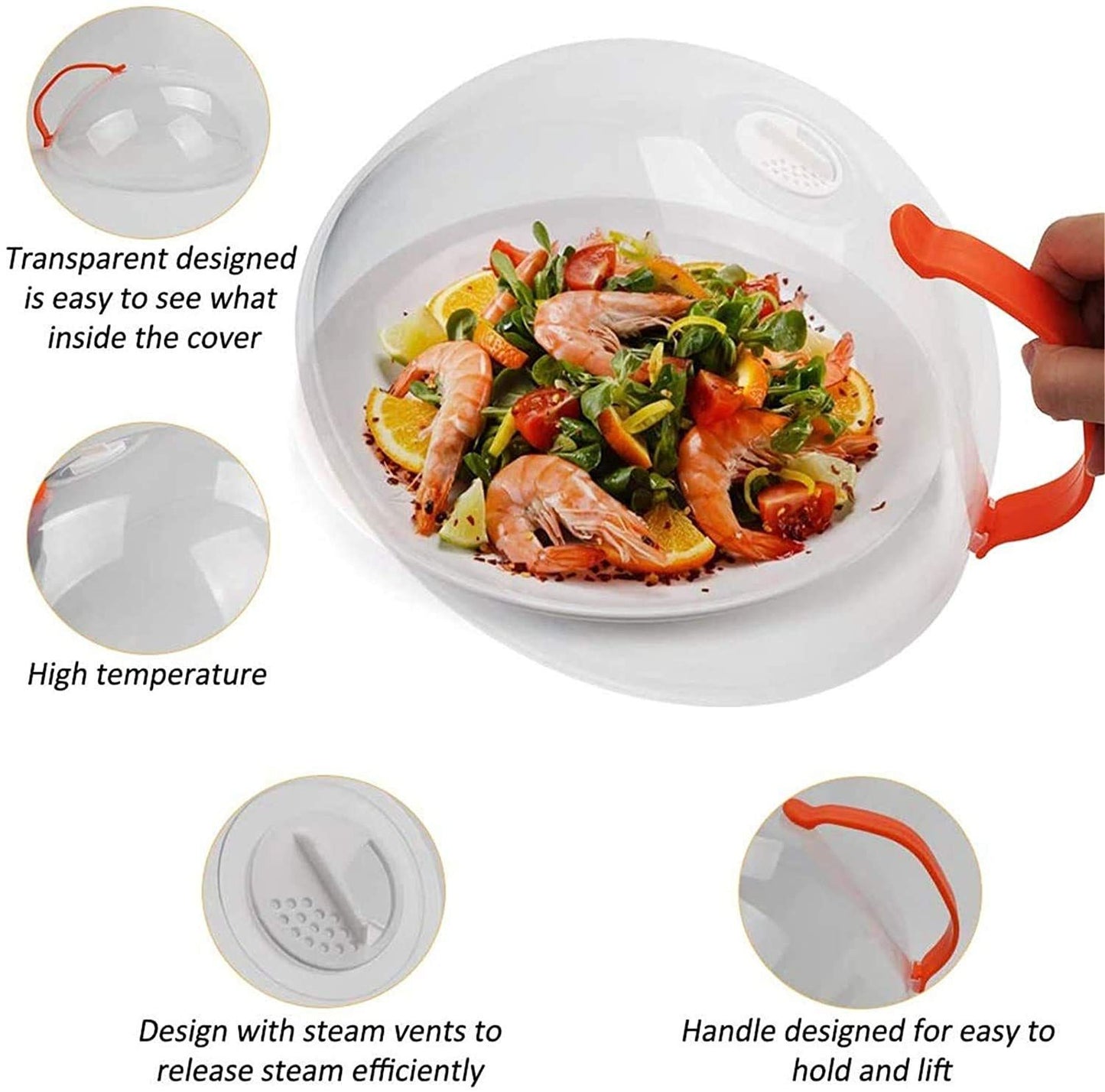 Microwave Splatter Cover, Microwave Cover for Food BPA Free, Microwave Plate Cover Guard Lid with Steam Vents Keeps(Orange-1Pack)