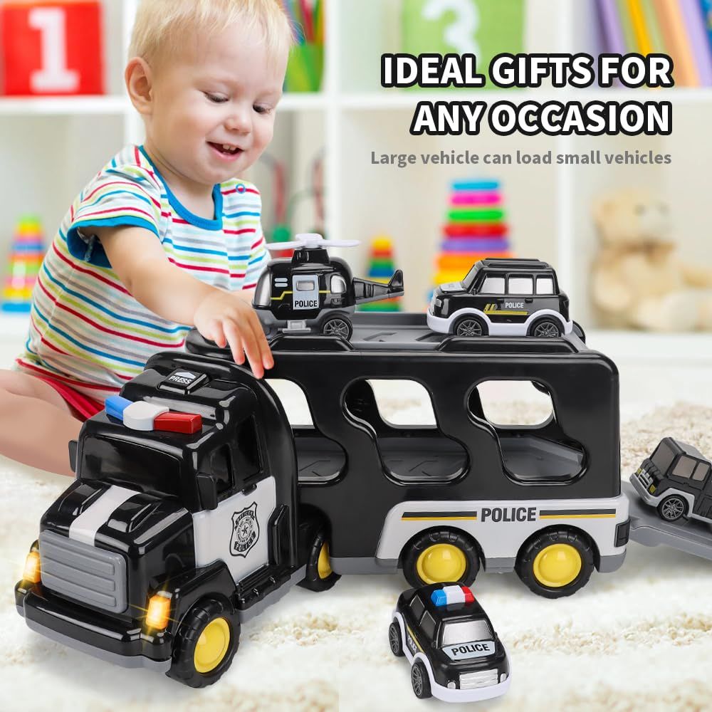 Police Truck Toys Toddlers 3 4 5 6 Years Old, 5 in 1 Truck Friction Power Toy Car Christmas Birthday Gifts for Boys & Girls 3-5