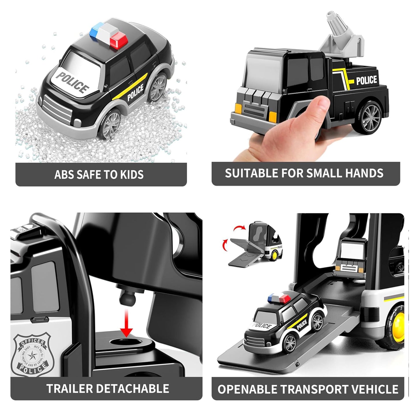 Police Truck Toys Toddlers 3 4 5 6 Years Old, 5 in 1 Truck Friction Power Toy Car Christmas Birthday Gifts for Boys & Girls 3-5