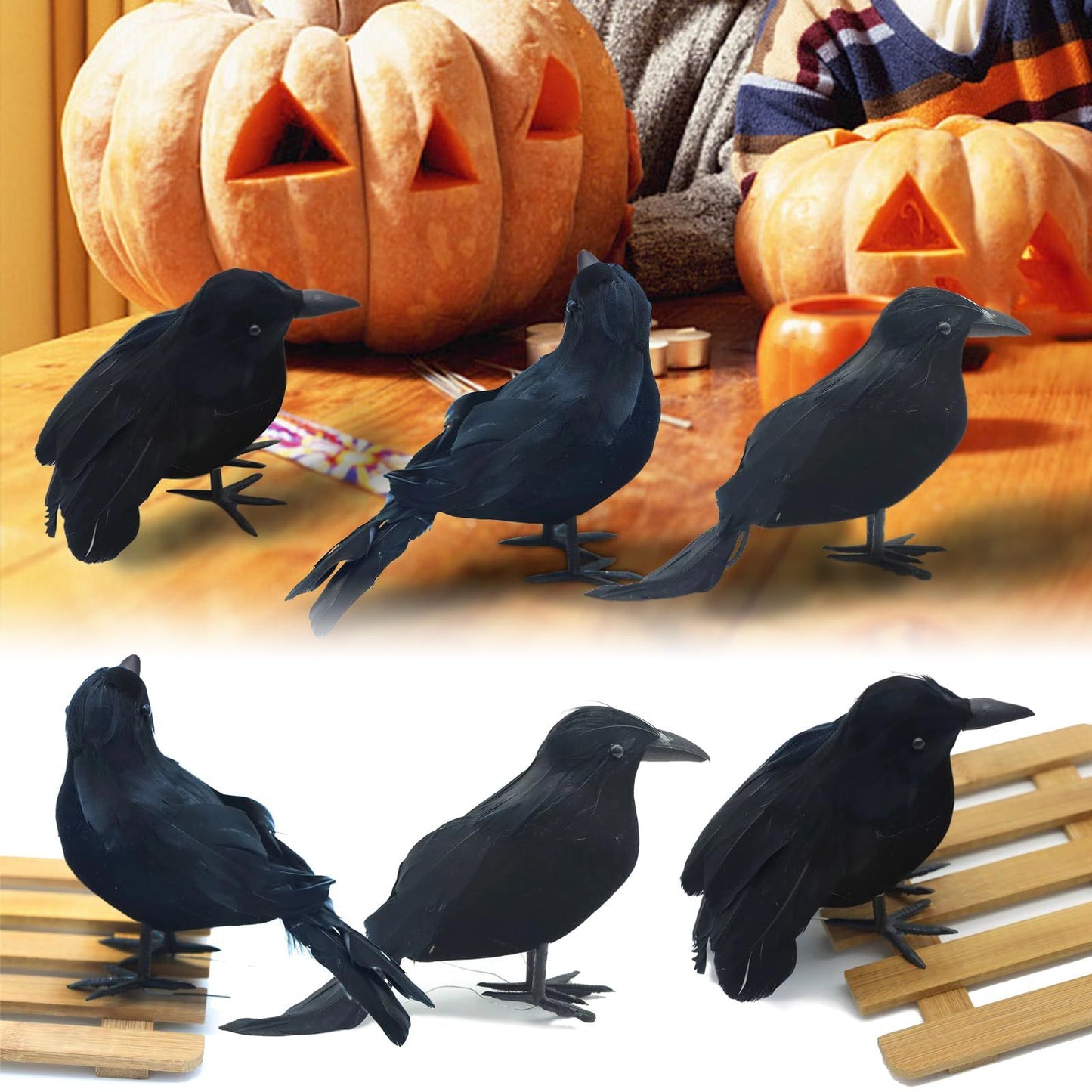 3PCS Fake Black Crow Halloween Decorations, Artificial Ravens Halloween Decor, Simulation Crow Decor for The Home Crafts