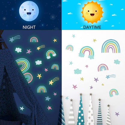 Wall Sticker Rainbow Sticker Luminous 3D Wallpaper Glow in The Dark Heart Shape Cartoon Wall Paper for Kids Room Living Room