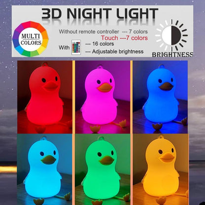 Duck Silicone Night Light,Cute Duck Kids Lamp,16 Colors Changing Remote Control Night Lights,Rechargeable Dimmable Nursery Lamps