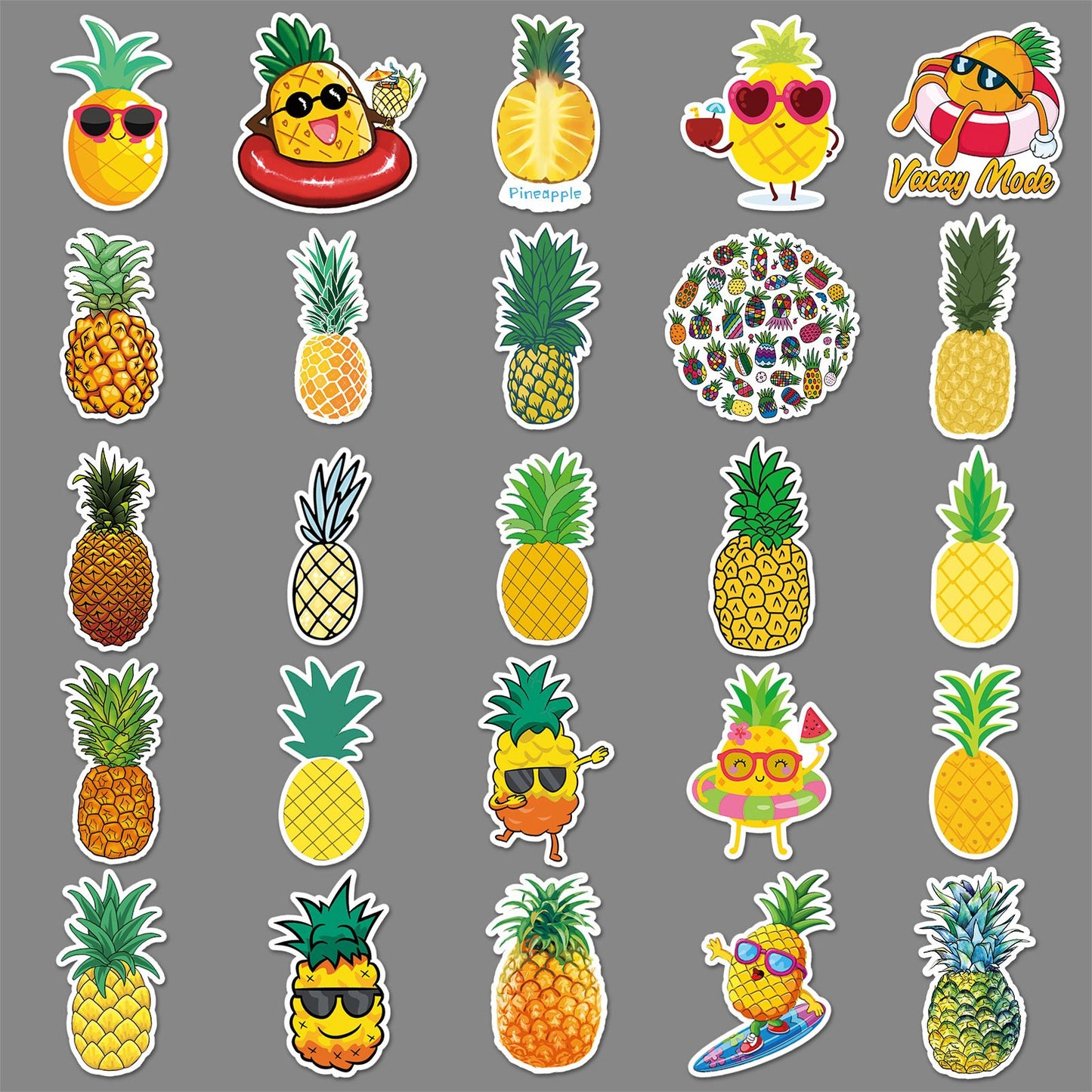 Pineapple Stickers for Teens Boy Girls Kids|50 Pcs|Cartoon Vinyl Waterproof Stickers for Laptop Computer Phone Tablet (Pineapple)