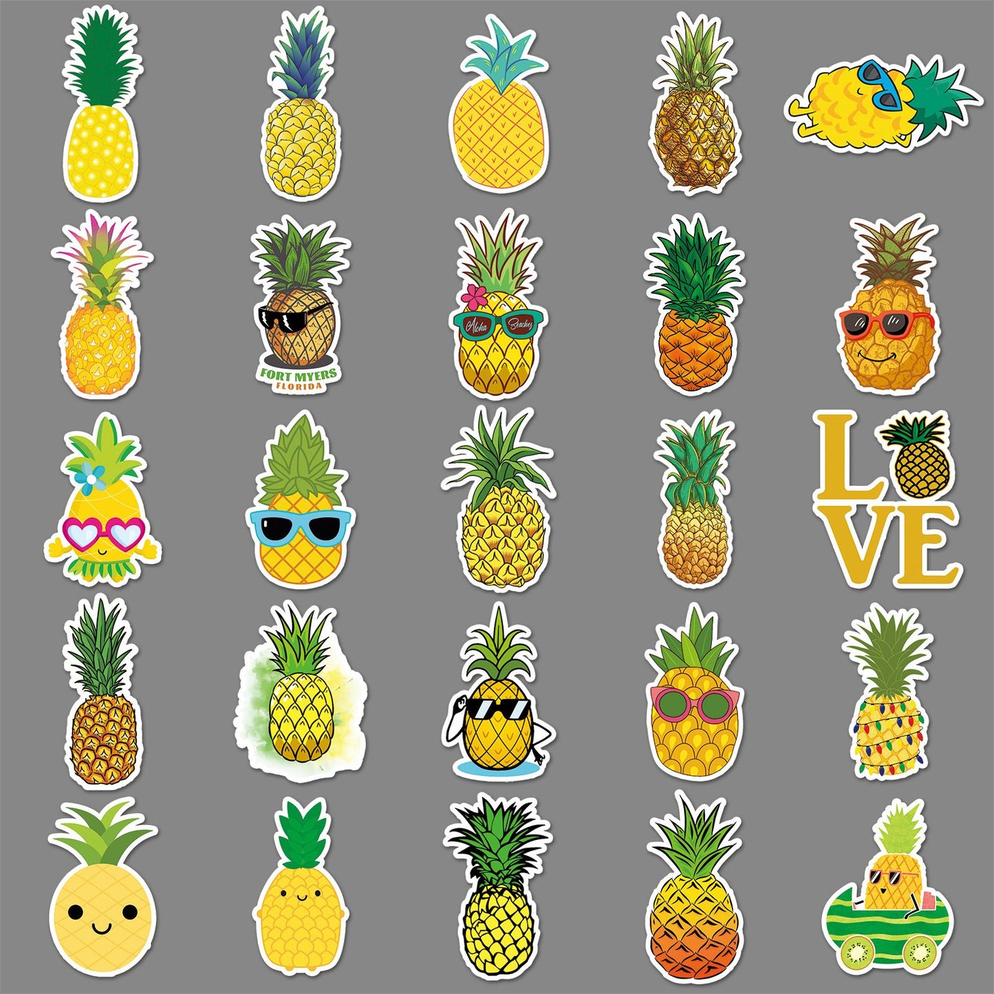 Pineapple Stickers for Teens Boy Girls Kids|50 Pcs|Cartoon Vinyl Waterproof Stickers for Laptop Computer Phone Tablet (Pineapple)