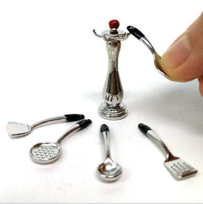 1:12 Mini Home Kitchen Kit,Toddler Kitchen Tools,Miniature Kitchen Utensils Dollhouse Accessories Spoon Shovel Cookware