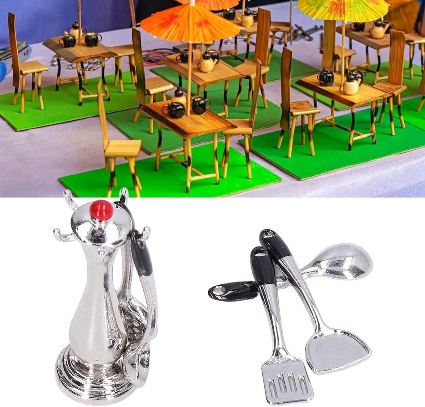 1:12 Mini Home Kitchen Kit,Toddler Kitchen Tools,Miniature Kitchen Utensils Dollhouse Accessories Spoon Shovel Cookware