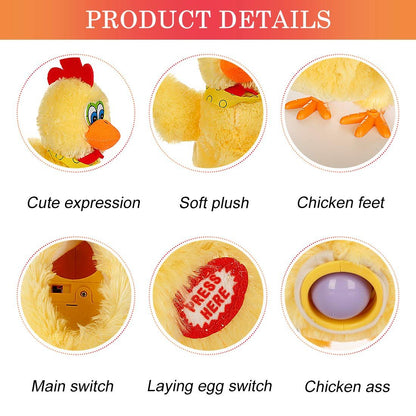 Easter Chicken Animal Toy Doll Laying Egg Electric Crazy Plush Chicken with Sound Music dances and lays 3 plastic eggs