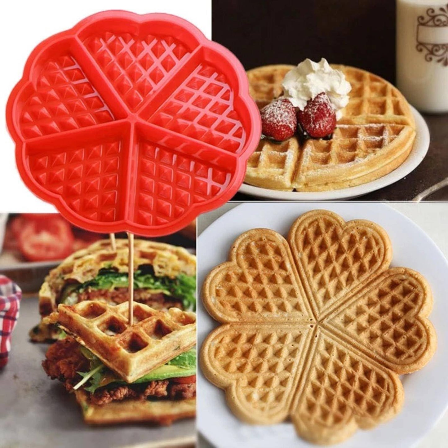 Cavity Waffle Silicone Molds Baking Mould Pan DIY Bakeware Tool Nonstick Reusable Kitchen Baking Tool Red Cavity Waffle Mold