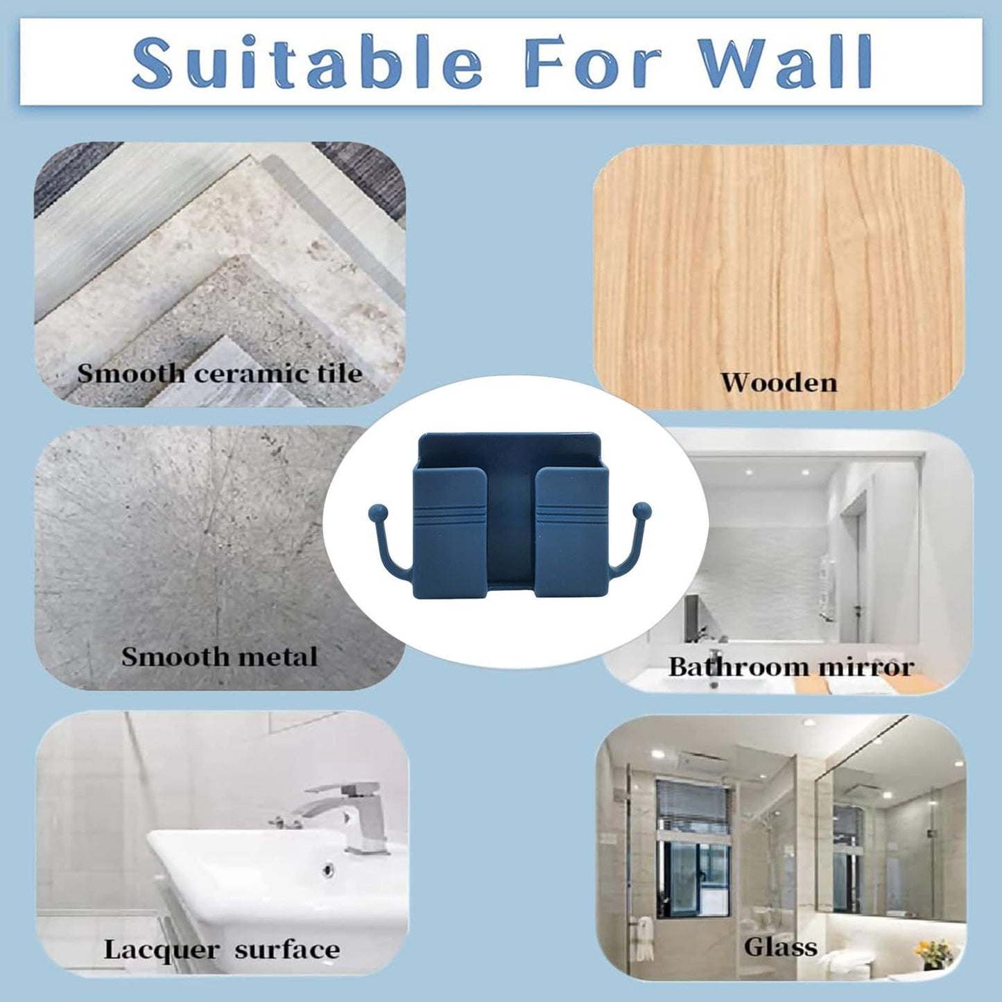 Wall Mount Phone Holder, Phone Stand for Bed, Wall Mounted Shower Phone Holder Remote Control Holder with Hooks