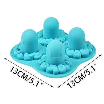 Silicone 4 Grids Octopus Pattern Frozen Ice Cube Trays Jerry DIY Mold Maker Creative Ice Cube Mold 3D - Blue