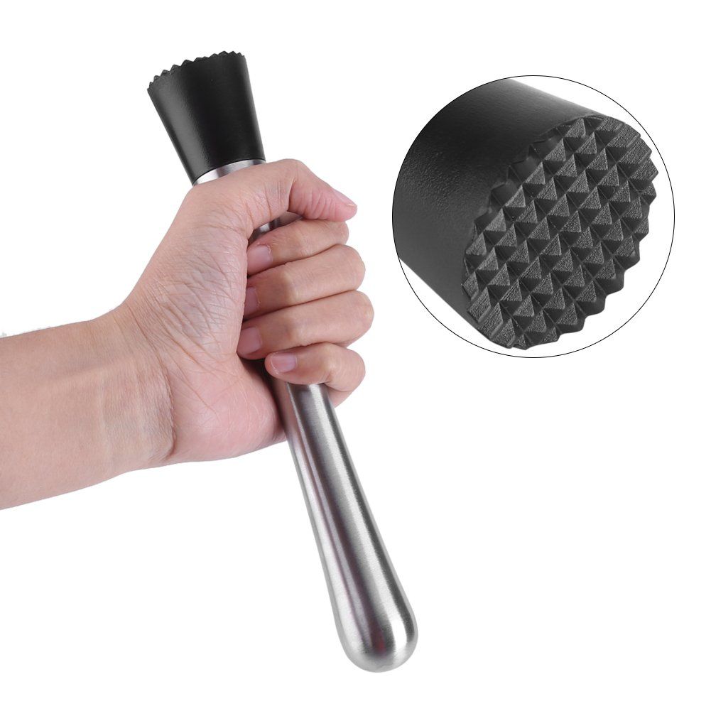 Stainless Steel Cocktail Muddler,  Barware Swizzle Stick Ice Masher with No-Slip Rubber Handle for Home Party Bar Mixing Spoon Tool