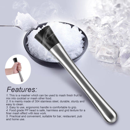 Stainless Steel Cocktail Muddler,  Barware Swizzle Stick Ice Masher with No-Slip Rubber Handle for Home Party Bar Mixing Spoon Tool