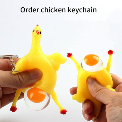 Squeeze Chicken Toy Laying Hen Egg Toy Kids Tricky Funny GadgetsKeyring Stress Relief Toy Novelty Chick Keychain Ornaments