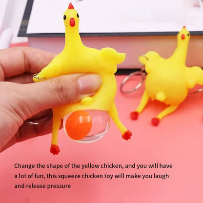 Squeeze Chicken Toy Laying Hen Egg Toy Kids Tricky Funny GadgetsKeyring Stress Relief Toy Novelty Chick Keychain Ornaments