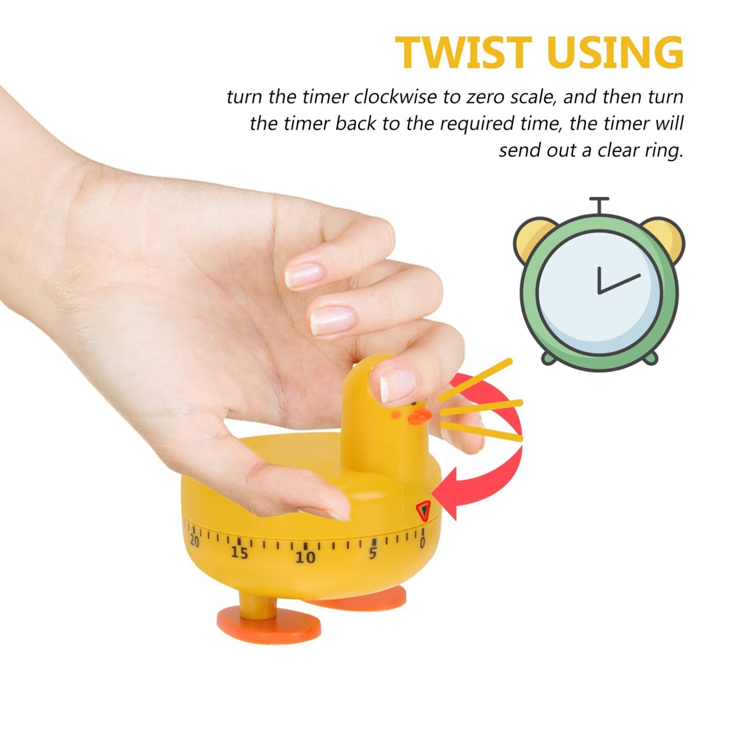 Cooking Timer Cute Duck Kitchen Timer 60 Minute Wind Up Mechanical Rotating Alarm for Kitchen Cooking Baking (yellow)
