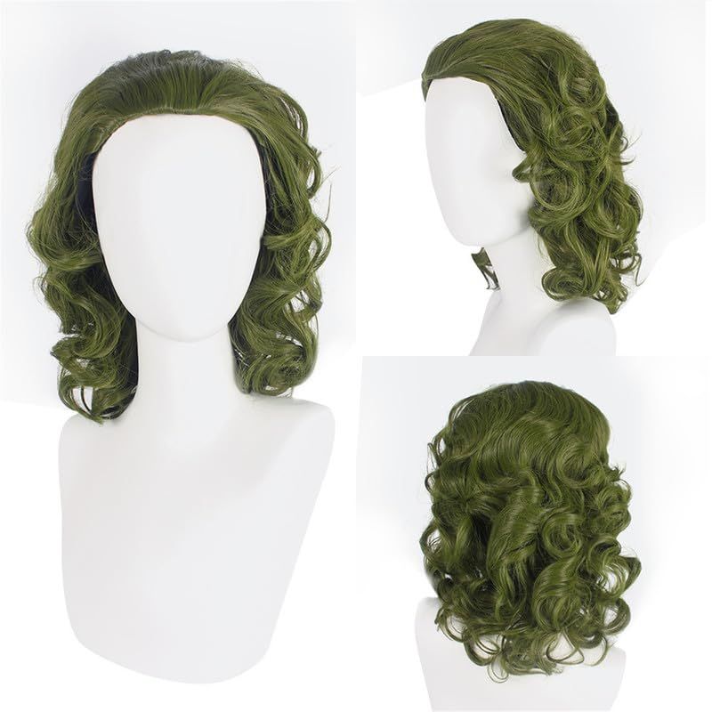 Green Wig Anime Short Wavy Wig Dark Green Anime Wig for Men Boys Synthetic Joker Green Bald Head Wig Heat Resistant Synthetic