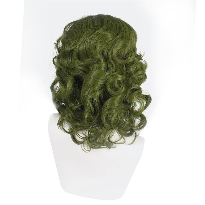 Green Wig Anime Short Wavy Wig Dark Green Anime Wig for Men Boys Synthetic Joker Green Bald Head Wig Heat Resistant Synthetic