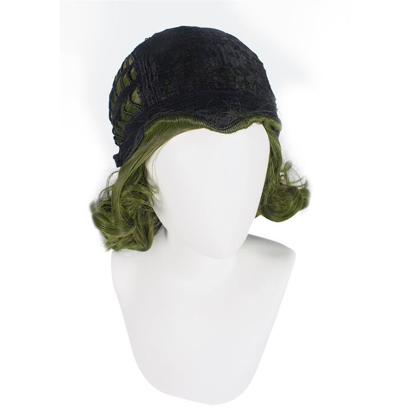 Green Wig Anime Short Wavy Wig Dark Green Anime Wig for Men Boys Synthetic Joker Green Bald Head Wig Heat Resistant Synthetic