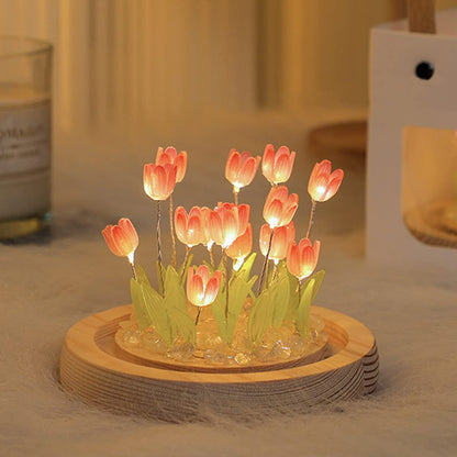 Handmade Tulip Night Light, DIY Home Decoration Simulation Flower Bedroom Sleeping Table lamp Children Couple Friends Gift