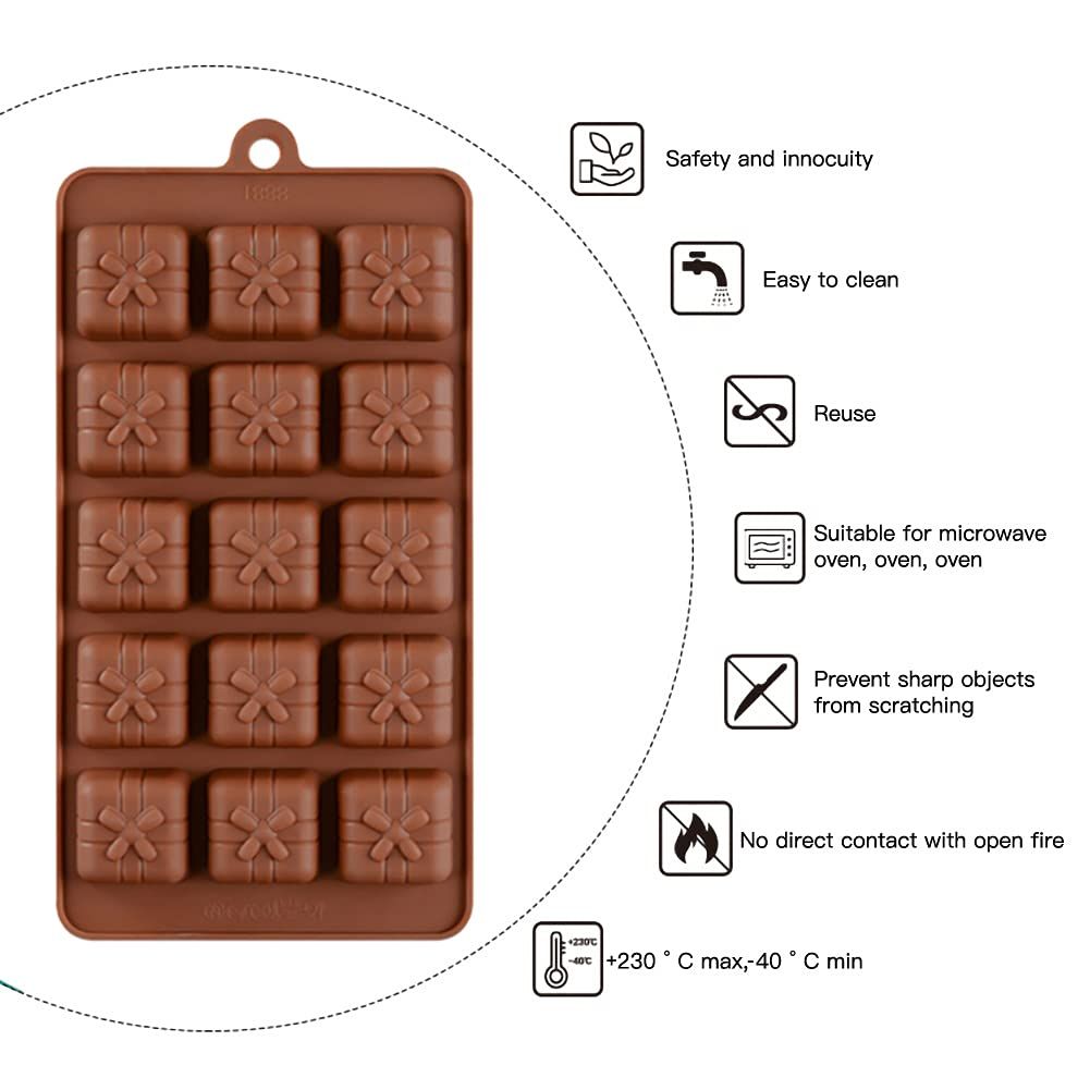 3D Silicone Chocolate Candy Molds Christmas Gift Box Present Cookies Mould Cake Decorating Bar Ice Cube Candy Baking Tray Mold