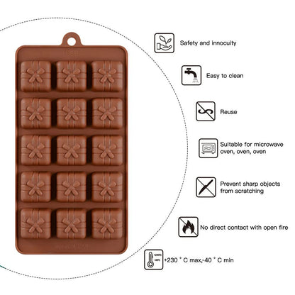 3D Silicone Chocolate Candy Molds Christmas Gift Box Present Cookies Mould Cake Decorating Bar Ice Cube Candy Baking Tray Mold