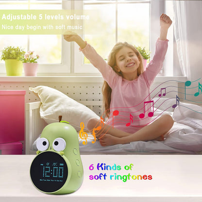 Alarm Clock for Kids: Cute Pear Design, Triple Alarms, 5 Ringtones- Premium Digital Wake Up Clock for Children's Bedrooms