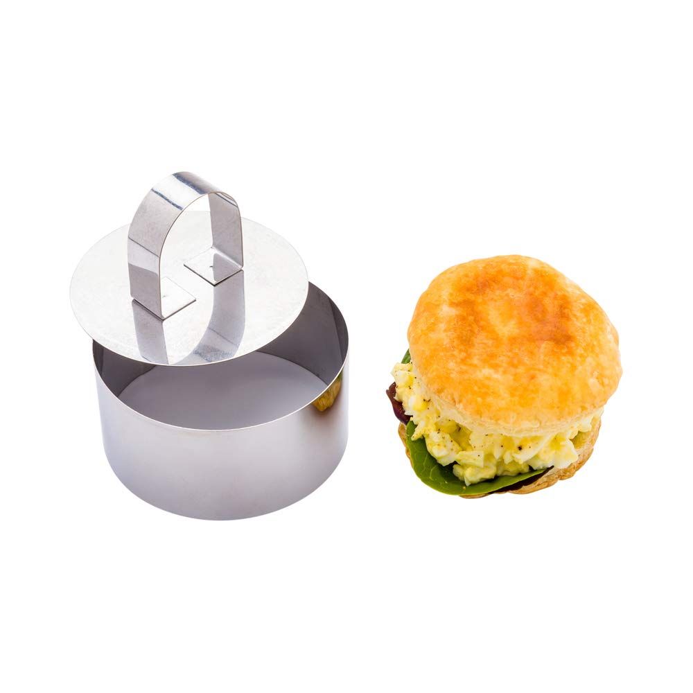 Restaurantware Pastry 3.14 x 1.57 Inch Cake Ring Mold 1 Round Cooking Ring With Food Press - Small Dishwasher