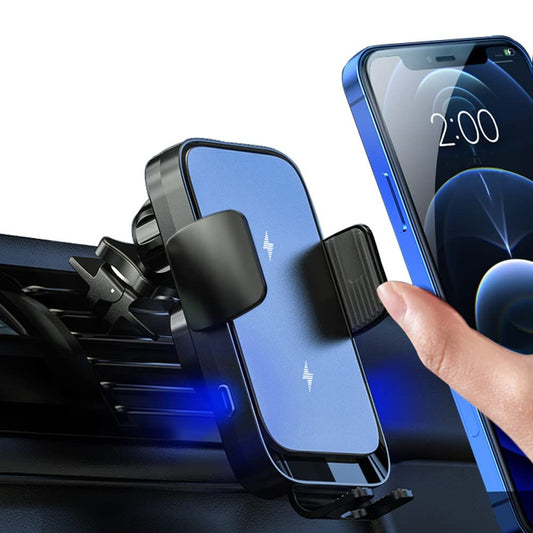15W Fast Wireless Car Charger Vent Mount Fast Charging Auto-Clamping Air Vent Car Phone Holder (Black)